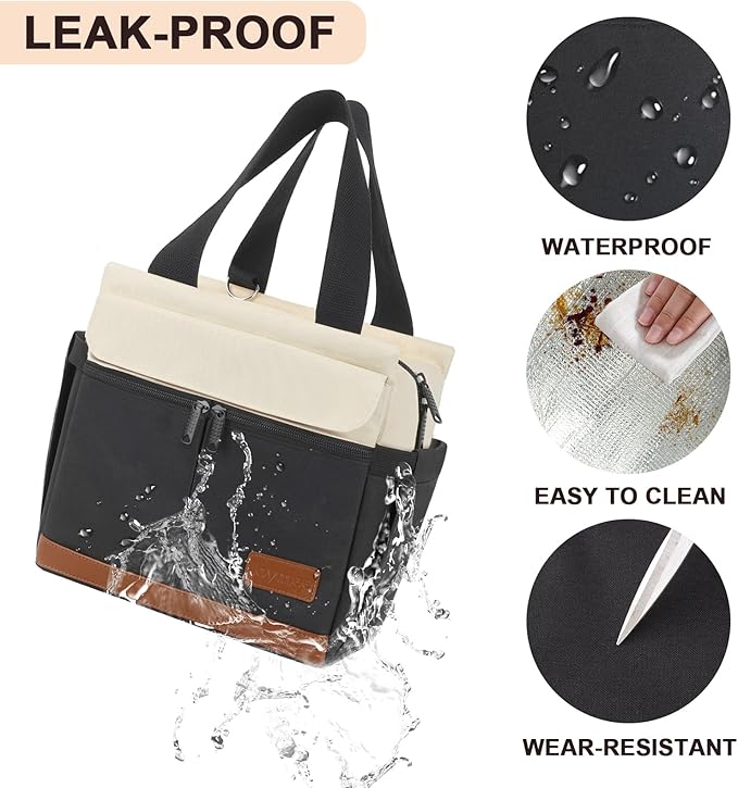 Joymee Lunch Box for Men Insulated Lunch Bag Women with Shoulder Strap Reusable Leakproof Large Spacious Lunch Cooler Tote for Women Adult with Bottle Holder and Side Pockets for Work - Black