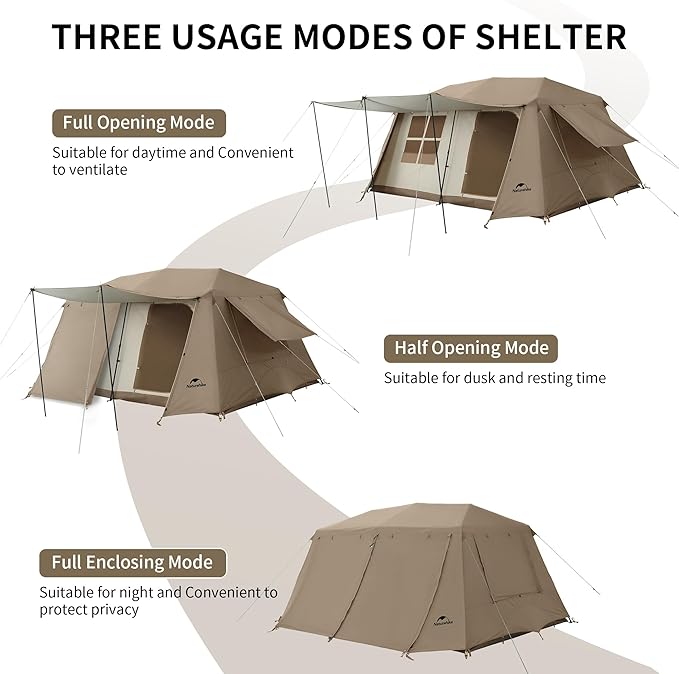 Naturehike Village Instant Tent, 4 Person 8 Person Camping Tent with Full Rainfly, Waterproof Large Cabin Tents for Car Camping