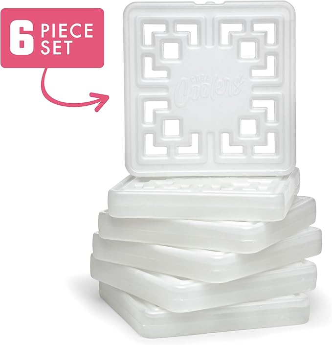 Cool Coolers Fashion Ice by Fit & Fresh, 6 Pack Large Slim Ice Packs, Unique Ice Pack Design for Womens Lunch Bag, Space Saving Reusable Ice Packs for Lunch Boxes, Cooler Ice Packs, Pearl White, 6PK