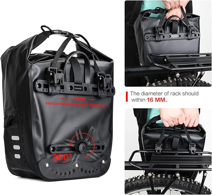 Rhinowalk 20L Bike Pannier Bag Waterproof Bicycle Rear Seat Trunk Bag for Cycling Bicycling Traveling Riding