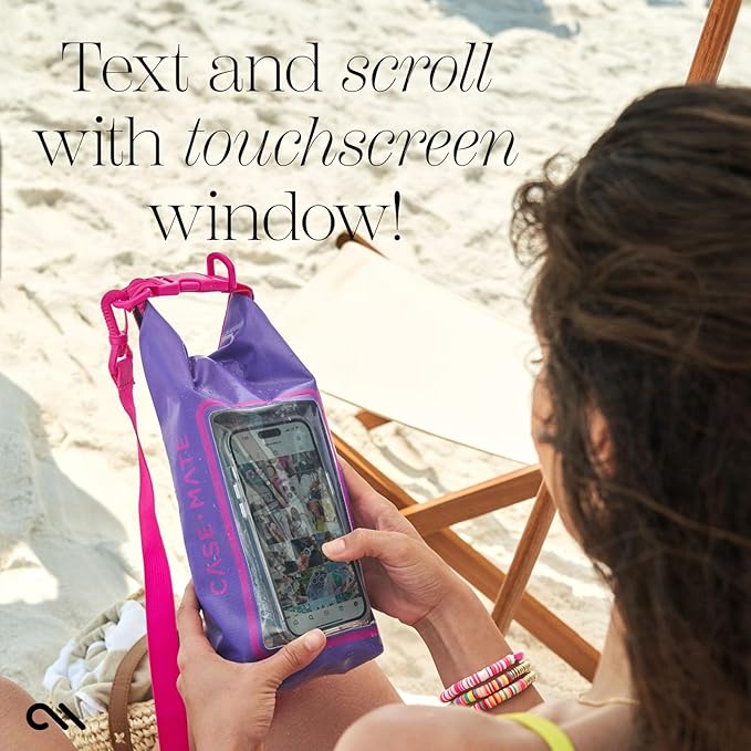 Case-Mate Purple Paradise Mini IP68 Waterproof Bucket Bag - Roll Top Dry Bag 2L Cap with Waterproof Pouch for Swimming Kayaking Boating Travel and More - For Phones Up to 7"