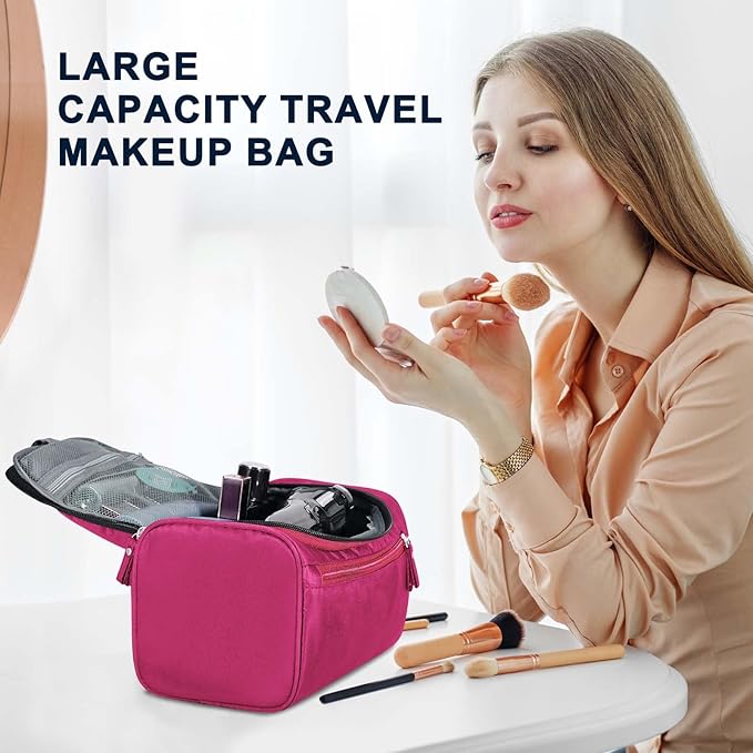 Hanging Toiletry Bag for Women and Men Traveling Makeup Large Capacity Cosmetics Portable Dopp Kit Storage Organizer Bag with Hanging Hook for Toiletries Brushes Shaving Tools (Red)