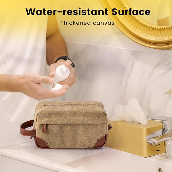 Vorspack Toiletry Bag Hanging Dopp Kit for Men Water Resistant Canvas Shaving Bag with Large Capacity for Travel - Brown
