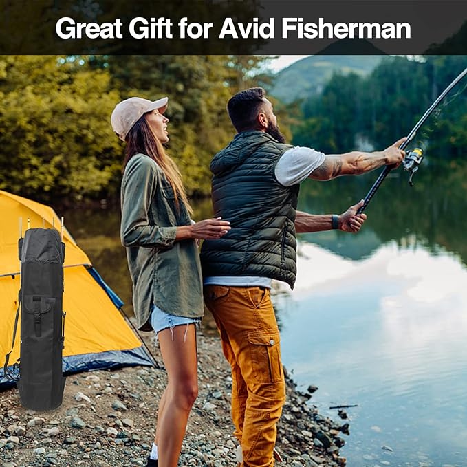 DONQL Fishing Rod Bags Outdoor Fishing Pole Holders Multifunction Camping Portable Canvas Backpack Case Fish Rod Storage Bag Fishing Rod Case Holding 5 Poles & Fishing Tackles (Black)