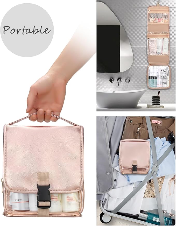 Hanging Toiletry Bag for Women with Tsa Approved Toiletry Bag, Travel Foldable Toiletries Bag, Roll up Cosmetics Jewelry Toiletry Bag, Water Resistant Makeup Organizer