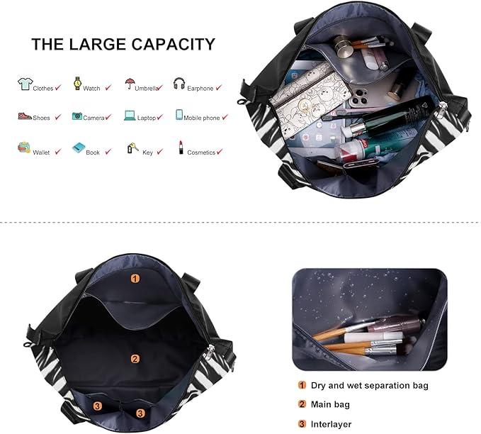 Womens Travel Duffel Bag Lightweight Sport Gym Bag Waterproof Weekender Overnight Bag with Wet and Dry Separation Pocket for Gym Training Yoga Fitness Swimming