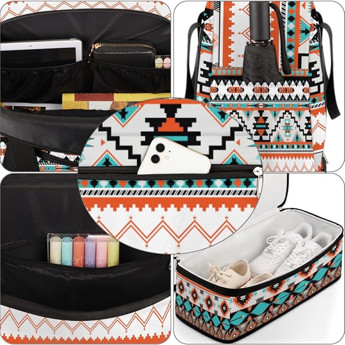 Ethnic Aztec Geometric Foldable Travel Duffel Bag Sports Tote Gym Bag With Shoe Compartment For Woman Man Carry On Luggage Overnight Travel Weekend Yoga Workout Bag Training Handbag
