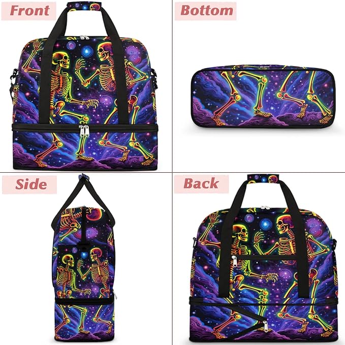 cfpolar Woman Travel Duffel Bag Cosmic Galaxy Skull Foldable Tote Carry On Luggage Sports Gym Bag With Shoe Compartment Overnight Weekend Yoga Workout Bag Training Handbag