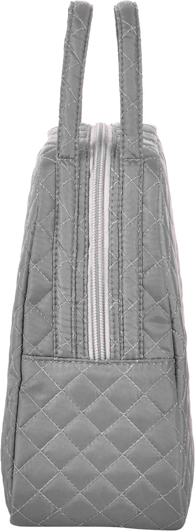 Machine Washable Women Quilted Fabric Insulated Reusable Cooler Lunch Bag Tote Adult Thermal Lunch Box Storage Bag for Ｗork (Grey)