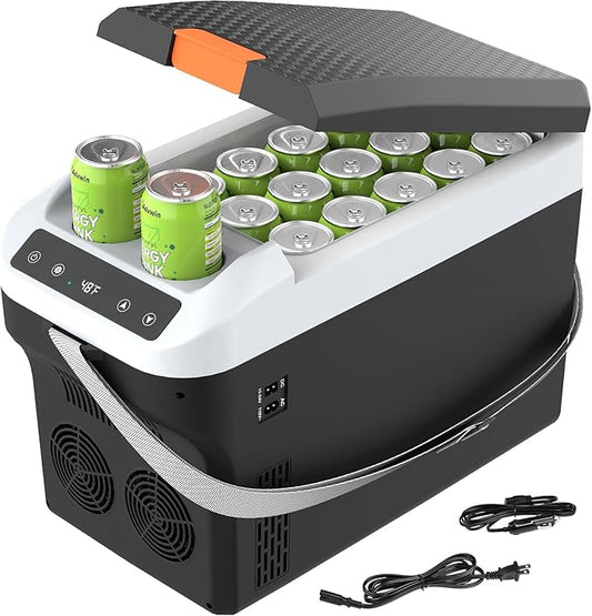 12 Volt Car Refrigerator 23Quart(22L) Electric Cooler/Warmer, Plug In Car Cooler with 110V AC Home Power Cord & 12V Car Adapter, Portable Refrigerator for Camping, Travel, RV(Black)