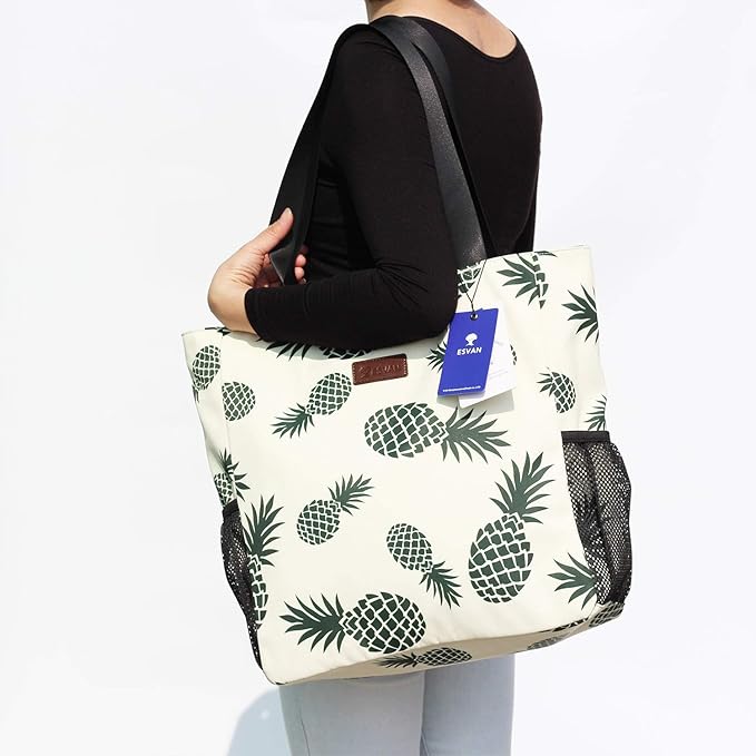 ESVAN Original Floral Water Resistant Large Tote Bag Shoulder Bag for Gym Beach Travel Daily Bags Upgraded