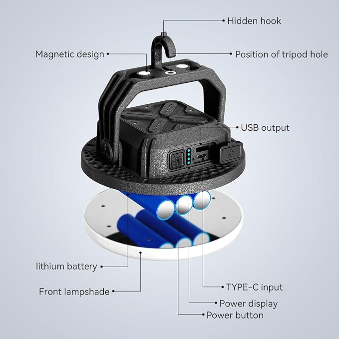 VAVOFO 4000LM 15,000mAh LED Camping Lantern Rechargeable, 3 Lighting Modes, 180LEDs ,Portable Tent Light with Magnet, IP65 Waterproof Hanging Light for Emergencies, Power Outages ,Hurricane(Blcak)