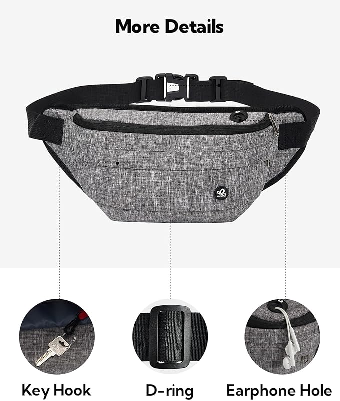WATERFLY Fanny Pack for Men Women Water Resistant Large Hiking Waist Bag Pack Carrying All Phones for Running Walking Traveling