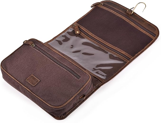 LEATHER VILLAGE Hanging Toiletry Bag for Men & Women, Handcrafted Vintage Cosmetic & Shaving Organizer Travel Dopp Kit- Brown