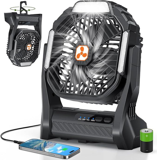 Portable Rechargeable Fan, 20000mAh Cordless Battery Powered Camping Tent Fans with LED Lantern, Small USB C Operated Outdoor Ventilador for Travel Camp Fishing Picnic Beach Office Home Essentials