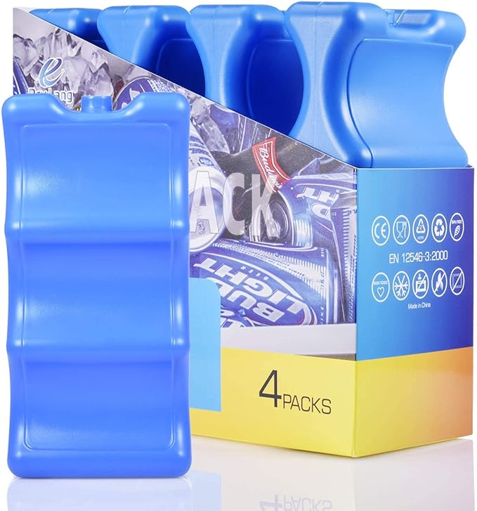 Cold Freezer Cool Ice Packs Double Sided Contoured Reusable Long Lasting for Breast Milk Baby Bottles Cool Storage Insulated Bags, Lunch Box Soda Beer Can Coolers(600g,Set of 4)