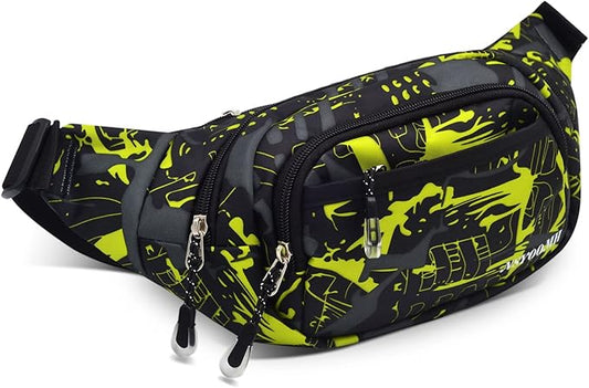 Fanny Packs for Women & Men, 5-Zipper Pockets Waist Bag, Belt Bag for Running Cycling Travel Walking Hiking Fishing Camping (Green)