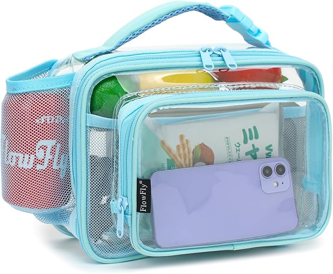 FlowFly Kids Lunch box with buckle Insulated Cooler Back to School Thermal Meal Tote Kit for Girls, Boys, Clear#Blue