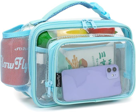 FlowFly Kids Lunch box with buckle Insulated Cooler Back to School Thermal Meal Tote Kit for Girls, Boys, Clear#Blue