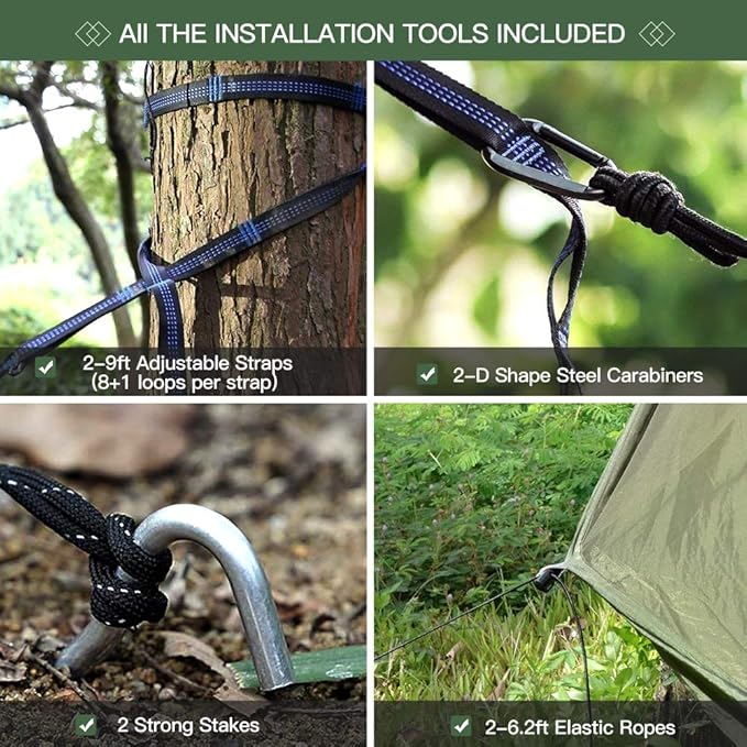 Miztli Camping Hammock with Net and Rain Fly, Portable Lightweight Outdoor Hammock Tree Travel Backpacking Hammock Tent with 20Ft(Total) Tree Straps, Perfect for Camping Hiking Yard Adventure Survival