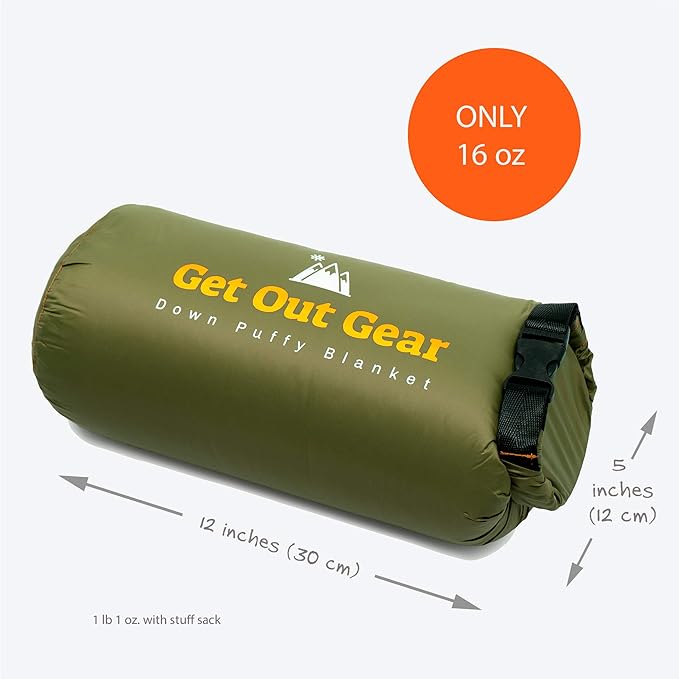 Down Camping Blanket - Puffy, Packable, Lightweight and Warm | Ideal for Outdoors, Travel, Stadium, Festivals, Beach, Hammock | 650 Fill Power Water-Resistant Backpacking Quilt