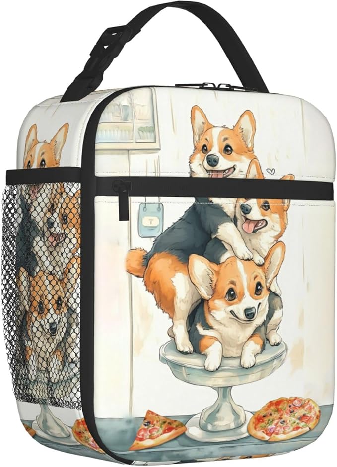 Dog Pizza Lunch Bag Insulated Reusable Lunch Box Thermal Cooler Tote For Men Women Work Travel Picnic Hiking