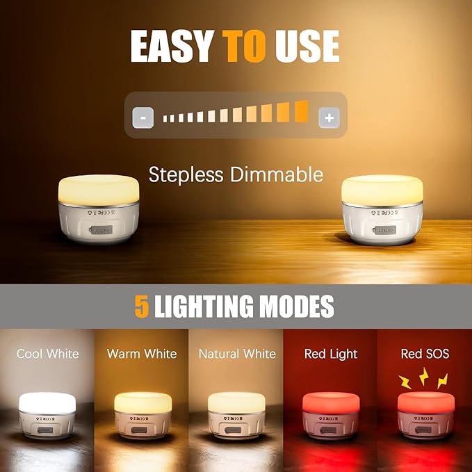 Rechargeable LED Camping Lantern 1000LM, 300H Runtime, 6400mAh, IPX5 Waterproof Tent Light for Camping, Hiking, Power Outages, Home, Emergency Use - Standard Edition,White