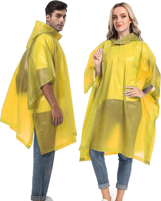 Reusable Rain Ponchos with Drawstring Hood for Adults, Waterproof Thicken Rain Coat, 2 Packs