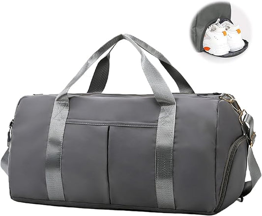 Gym Bag for Men Women with Separation for Wet and Dry, Shoe Storage, Waterproof Travel Duffle Bag for Gym, Swimming, Yoga, Sports (Grey)
