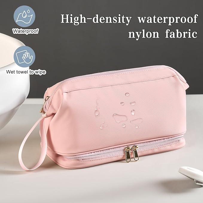 Large Travel Toiletry Bag for men women,Makeup Organizer Bag, Dopp Kit,Waterproof Hanging Cosmetic Bag for Toiletries Accessories(Pink)