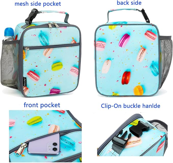 FlowFly Kids Lunch box Insulated Soft Bag Mini Cooler Back to School Thermal Meal Tote Kit for Girls, Boys, Biscuits