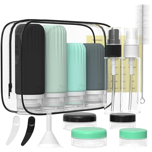 16 Pack Travel Bottles Set, TSA Approved Travel Bottles for Toiletries, BPA Free Leakproof Silicone Travel Size Containers Set for Shampoo Conditioner Lotion Body Wash & Body Wash Accessories