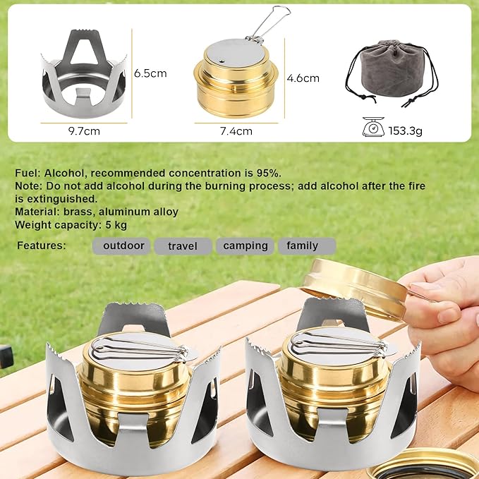 KOMCLUB Mini Alcohol Stove for Backpacking Portable Alcohol Stove Spirit Burner Ultralight Camping Mini Camp Stove Cookware Set Outdoor Camping Hiking Backpacking Picnic