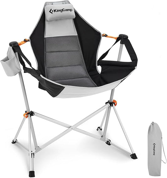 KingCamp Hammock Chair with Footrest, Swinging Portable Folding Camping Chairs for Adults MAX 400lbs Heavy Duty Foldable Oversized Rocker with Cup Holder Pillow for Outdoor Beach Patio Sport Lawn
