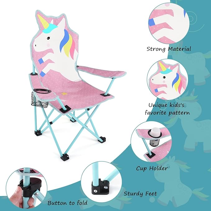 KABOER Kids Outdoor Folding Lawn and Camping Chair with Cup Holder and Carrying Bag, Children's Camping Chairs