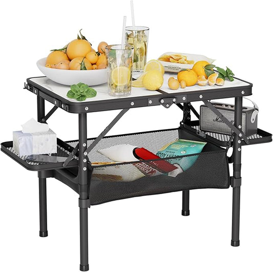 Titanker Small Camp Table 2ft, Folding Camping Table Portable with Storage Bag & Side Racks, Picnic & Beach Table, Car Camping Essentials, Aluminum Light & Solid