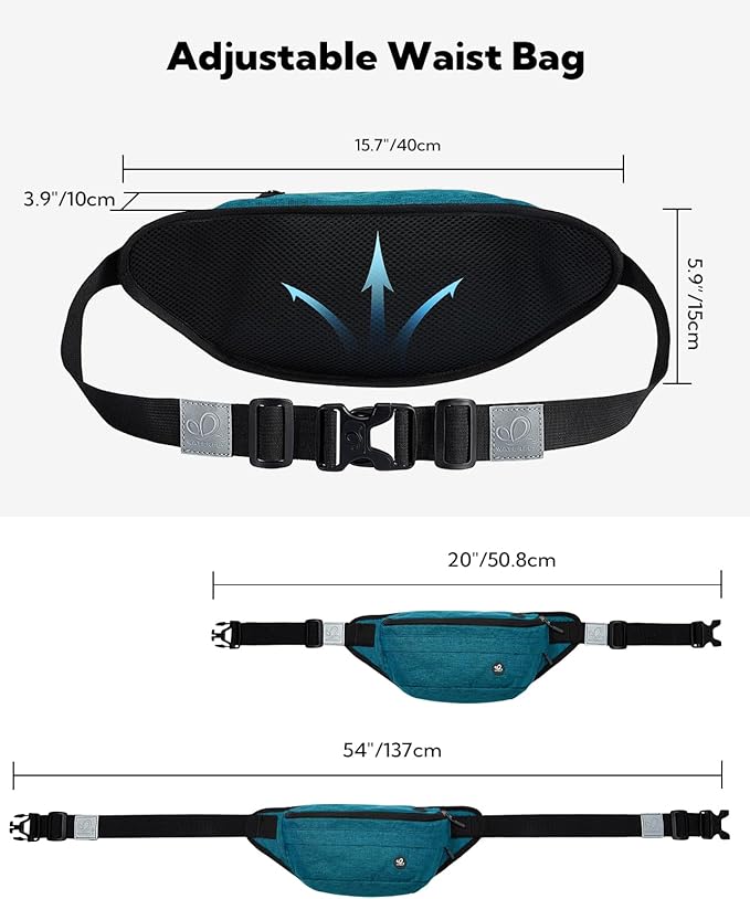 WATERFLY Fanny Pack for Men Women Water Resistant Large Hiking Waist Bag Pack Carrying All Phones for Running Walking Traveling