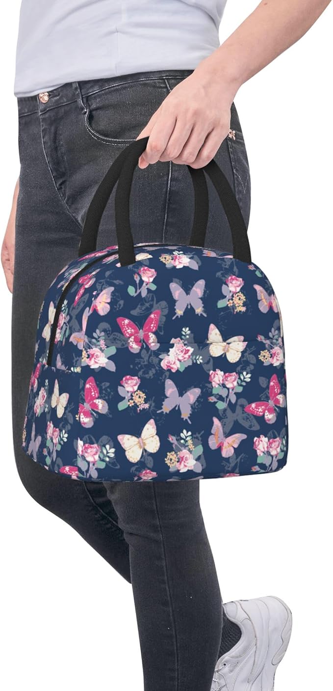 Lunch Bag Lunch Box for Women Men Boys Girls, Reusable Insulated Lunch Tote Bag, Leakproof Thermal Cooler Sack Food Handbags High Capacity for Work School Picnic Camping Gifts (Butterfly)