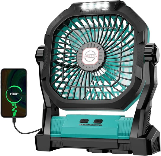 Camping Fan Rechargeable, 20000mAh Battery Powered Portable Fan with LED Light, 4-Speed 180° Adjustable, Camping Essentials for Tent, Travel, Car, Outdoor, Indoor, BBQ, Fishing, Jobsite - Blue