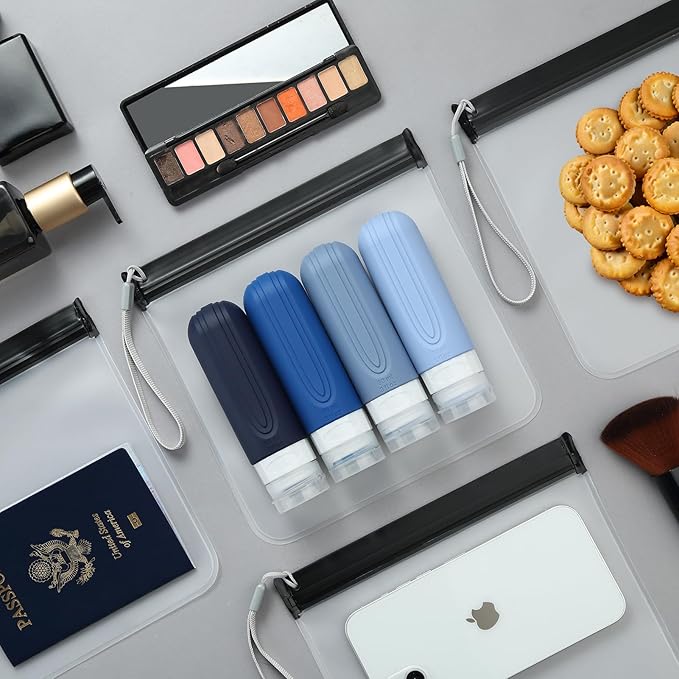 Clear Toiletry Bag, 4 Pack TSA Approved Security Travel Toiletry Bag Carry on Travel Accessories Bag Airport Airline Quart Size Bags Water Repellent Makeup Cosmetic Bag for Women