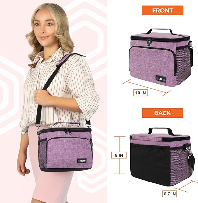 OPUX Insulated Lunch Bag for Men Women, Soft Lunch Box for Office Work School Picnic, Leakproof Lunch Cooler Bag with Shoulder Strap for Kid Adult Boy Girl, Medium Lunchbox Lunch Tote (Heather Purple)