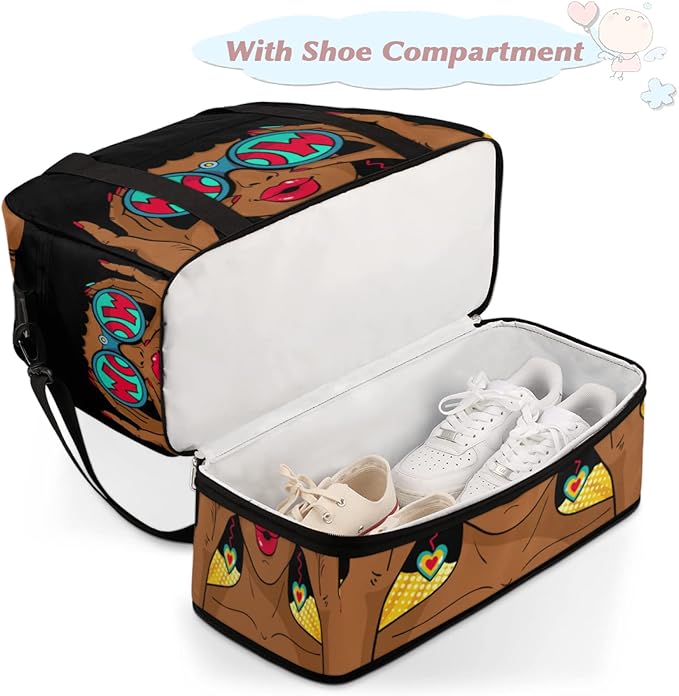 TropicalLife African Women's Wow Travel Duffle Bag, Sports Gym Bag with Shoes Compartment, Waterproof, Medium, Red