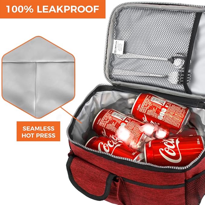 opux Insulated Lunch Bag for Men Women, Leakproof Heather Red Lunch Box for Work, Portable Soft Lunch Cooler Bag with Shoulder Strap, Adult Lunchbox Lunch Pail for Kid Boy Girl School, 14 Can/8L