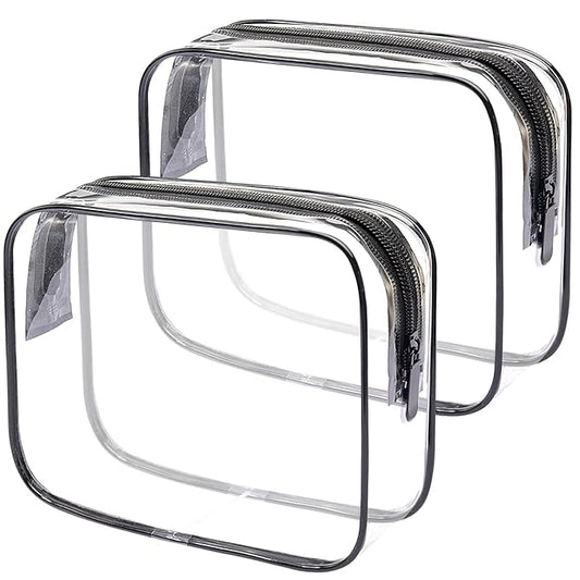 Lermende 2pcs Clear Toiletry Bag TSA Approved Travel Bag,Carry On for Travel,Airport Airline Accessories Compliant Bag,Quart Sized Makeup Cosmetic bag Women Men (Transparent Black, 2 Pack)