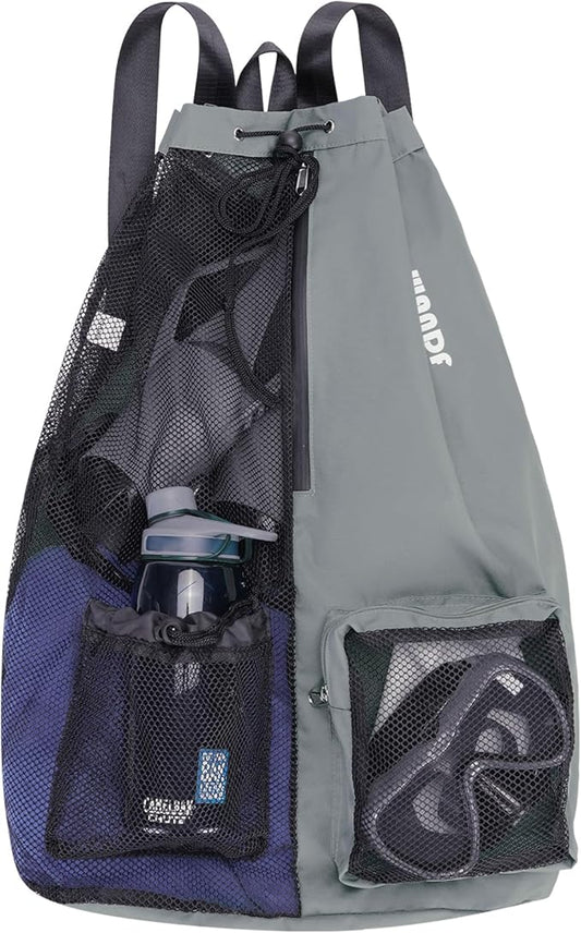 WANDF Swim Bag Mesh Drawstring Backpack with Wet Pocket for Swimming, Gym, and Workout Gear