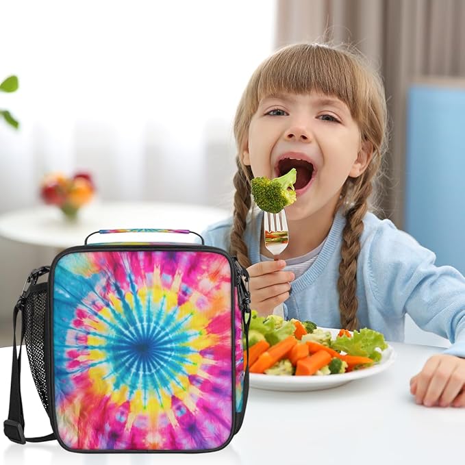 Pardick Rainbow Swirl Kids Lunch Bag Abstract Tie Dye Insulated Lunch Box Mini Cooler Back to School Thermal Meal Tote Kit Bento Tote Bags Thermal Lunchbox for Boys Girls