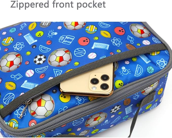 FlowFly Kids Lunch box Insulated Soft Bag Mini Cooler Back to School Thermal Meal Tote Kit for Girls, Boys,football