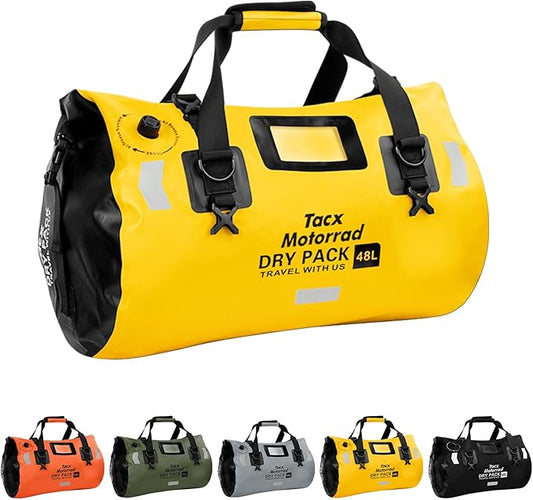Waterproof Duffel Bag for Men/Women, Roll-top Dry Backpack Duffel Bag with Quick-fixed Straps, Motorcycle Tail Saddle Bag for Motorcycling, Rafting, Boating, Kayaking, Travel, 48L-Yellow