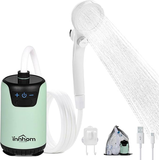 innhom Portable Shower, 8000mAh Rechargeable Camping Shower Pump with LED Display & IPX8 Waterproof, Electric Outdoor Camp Shower, Ideal for Camping, Travel, Car Washing