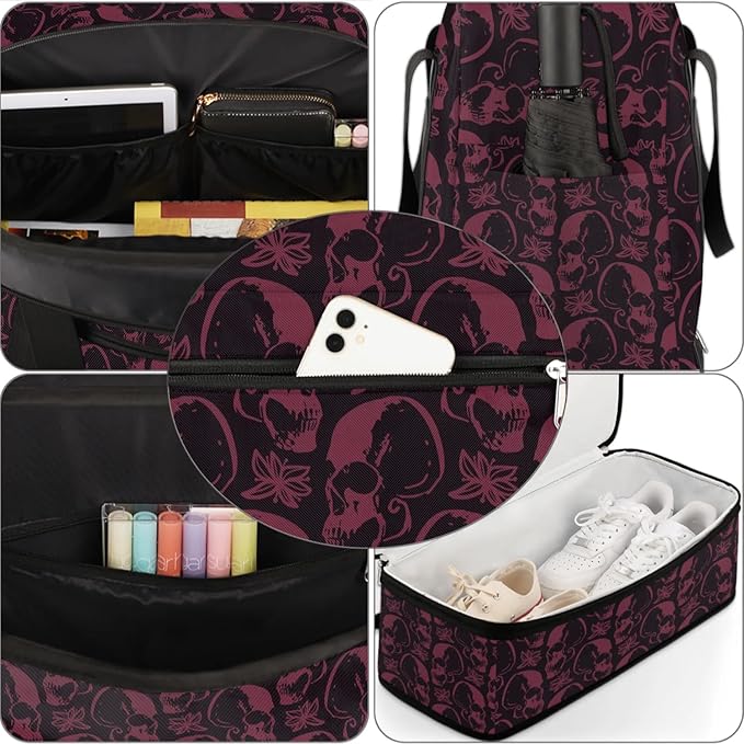 Halloween Spooky Skull Foldable Travel Duffel Bag Tote Carry On Luggage Sports Gym Bag With Shoe Compartment For Woman Man Overnight Weekend Yoga Workout Bag Training Handbag